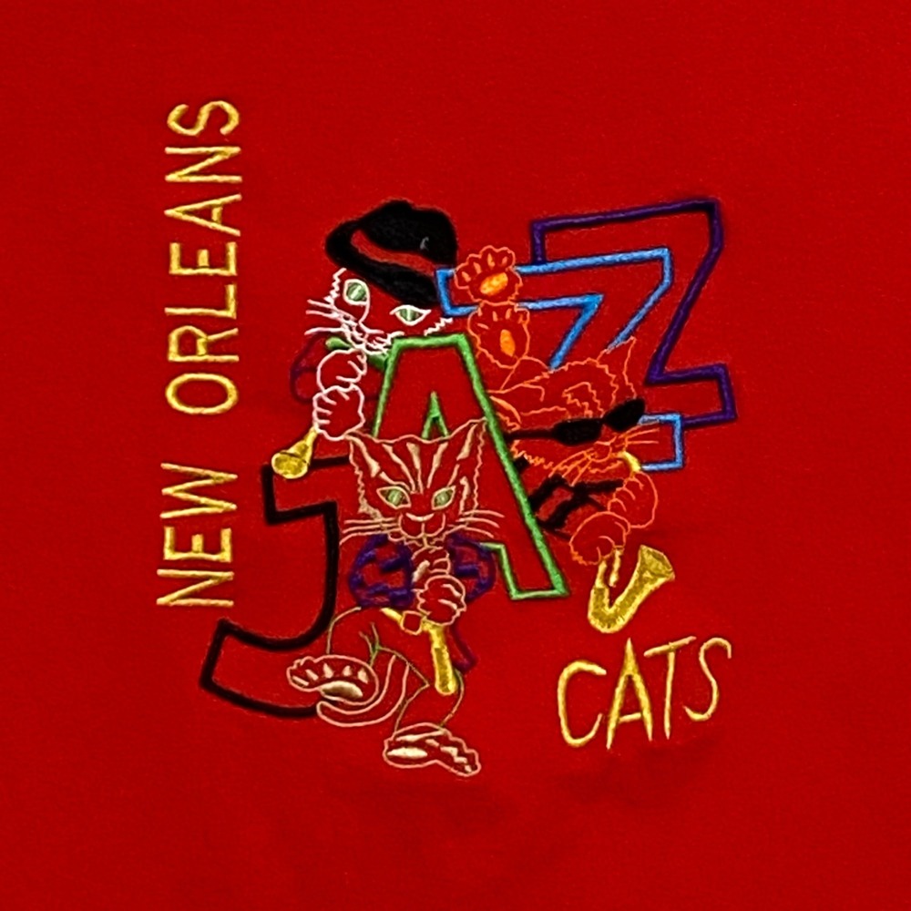 New Orleans Jazz Cats Embroidered T-Shirt Youth S Red Travel Souvenir USA Music